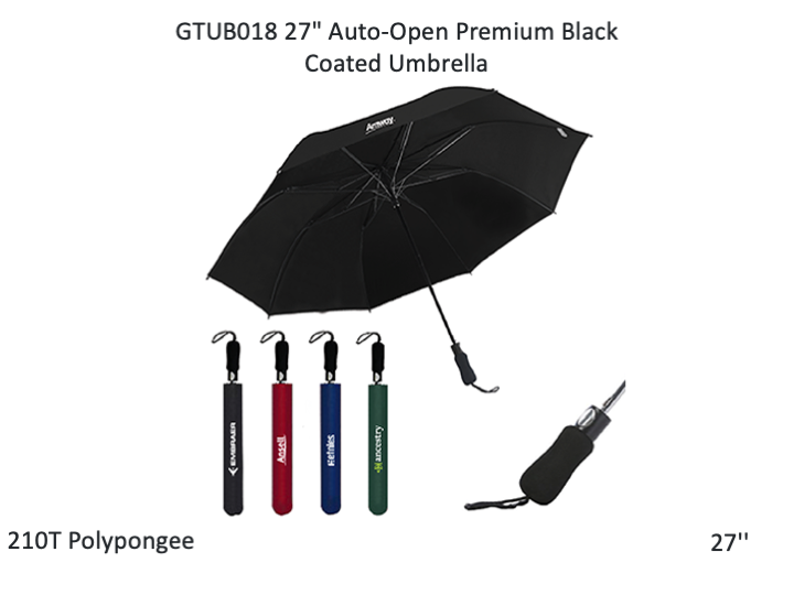 27" Auto-Open Premium Black Coated Umbrella