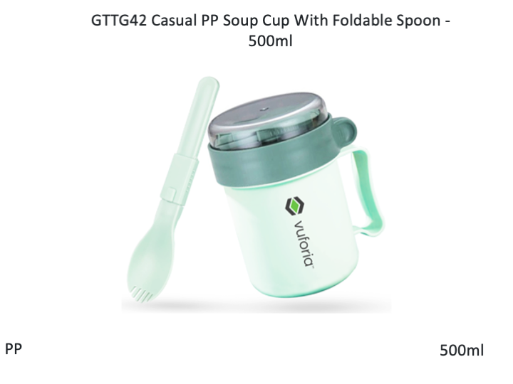 Casual PP Soup Cup With Foldable Spoon - 500ml