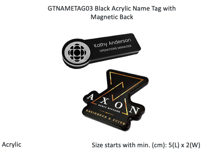 Black Acrylic Name Tag with Magnetic Back