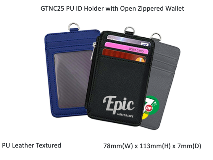 PU ID Holder with Open Zippered Wallet