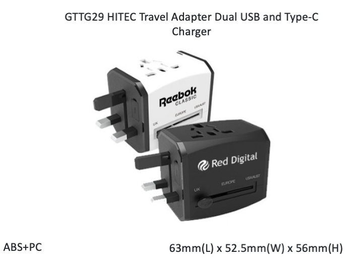 HITEC Travel Adapter Dual USB and Type-C Charger