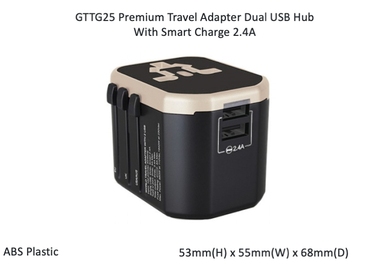 Premium Travel Adapter Dual USB Hub With Smart Charge 2.4A